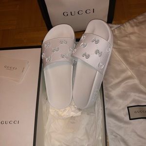 Gucci white GG slides